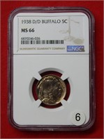 1938 D/D Buffalo Nickel NGC MS66