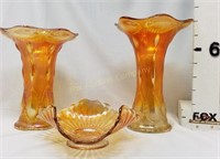 Amber Marigold Vases & Candy Dish