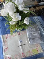 Floral display and table cloth