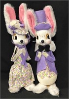 Bunny Couple Set w/purple clothing & hats 10" tall