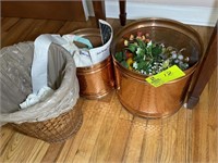 Group of trash cans copper and wicker