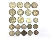 22 Canadian Silver Coins - 10 Quarters, 12 Dimes