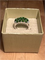 Exquisite Emerald Stone Sterling .925 Ring Size 10