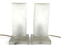 Pr 9" Deco Frosted Glass Vanity Lamps, Nudes w Fla