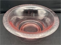 Rolled edge pink depression glass etched