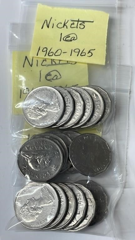 18 1960 to 1965 Canadian Nickels