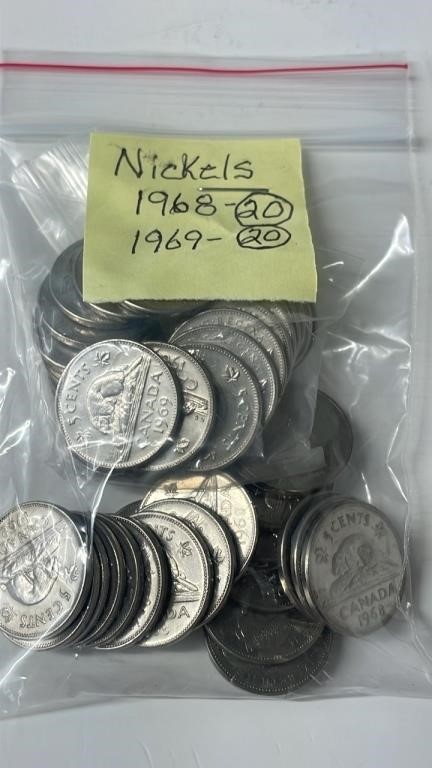 40 1968 & 1969 Canadian Nickels