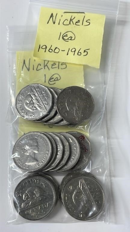 18 1960 to 1965 Canadian Nickels