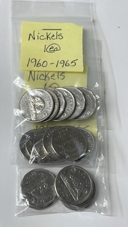 18 1960 to 1965 Canadian Nickels