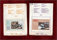 2 CANADA FEDERAL DUCK STAMPS ON LICENCE 91 & 92