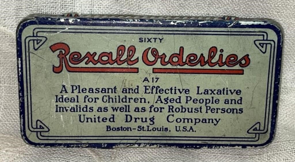 Antique Rexall Orderlies Medicine Tin w/2