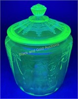 Vintage Uranium Green Depression Glass Jar