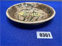 Ceramic Fish Pie Plate 11" Round Tan & Green