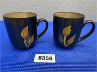 2 Gibson Coffee Mugs Brown w/Gold Leaves