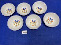6 Japanese Bowls Bird Design 6" Round