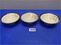 3 Pottery Bowls with Brown Edges