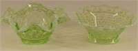 Two Green Opalescent Uranium Glass Bowls