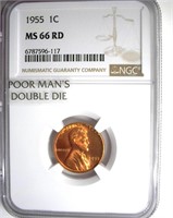 1955/55 Cent NGC MS66 RD Poor Man's Dbl Die