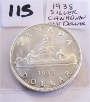 1938 Canadian Silver One Dollar Coin