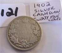 1902 Canadian Silver Twenty Five Cents Coin