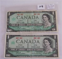 2 Canadia  1967 One Dollar Paper Money