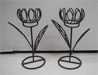 Two Metal Flower Holders - 12" Tall