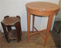Vintage wood side table with wood plant stand.