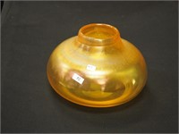 An iridescent stretch glass marigold squatty vase,