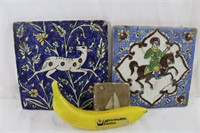 3 Vintage Hand-Made Art Pottery Tiles