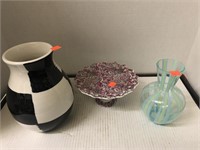 Glass Vase, Display Plate, & Ceramic Jar