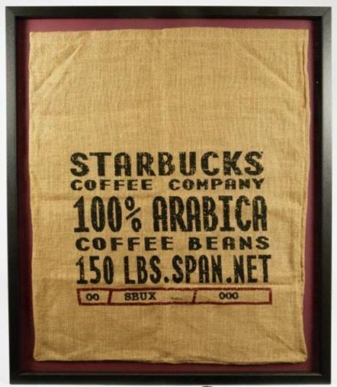 Starbucks 150 Pound Burlap Coffee Sack in Frame.