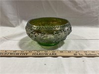 Green Carnival glass rose pattern bowl