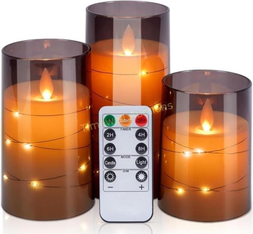 Flickering Flameless Candles Set of 3 Grey