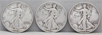 (3) Walking Liberty Silver Halves. Dates Include: