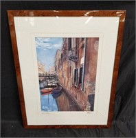 Pen-signed print, "Canal with Roses"