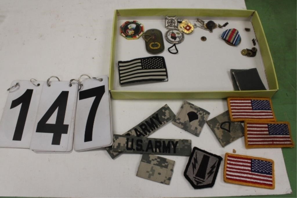 Flat of Military Pins & Patches