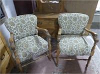 2- WOOD FRAMED UPHOLSTERED ARM CHAIRS
