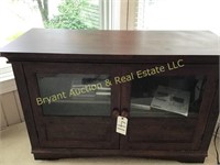 WOOD TV CABINET WITH BEVELED GLASS DOORS