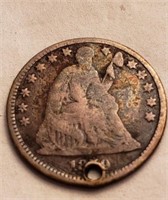 1859? Half Dime Coin (hole drilled through date)