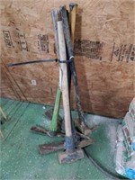 LOT OF PICK AXES AND SLEDGE HAMMERS