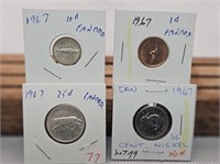 4 1867-1967 COIN LOT 1CENT,5 CENT,10 CENT AND 25