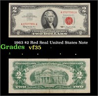 1963 $2 Red Seal United States Note Grades vf++