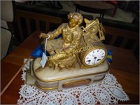 Brass Cased Mantle Clock W/ Marble Base