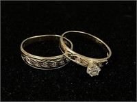 14K Gold His and Hers Diamond Wedding Rings