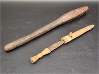 Antique African Carved Baton & Bush Knife