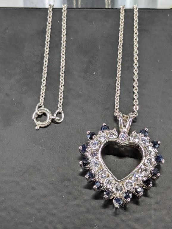 Stunning 925 Sterling Silver Sapphire and CZ Heart