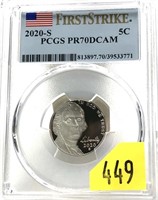 2020-S Jefferson nickel, PCGS slab certified PR70