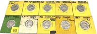 Lot, 10 mixed date nickels, including errors