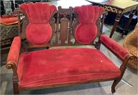 Antique Victorian settee sofa - red burgundy
