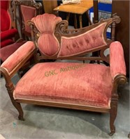 Antique love seat - the burgundy velvet upholstery
